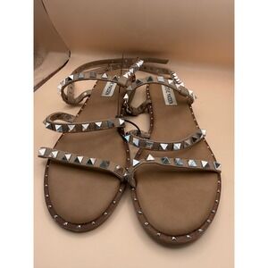 Steve‎ Madden Travel Tan Multi Studded Flat Gladiator Sandals Womens 7 TRAV02S1